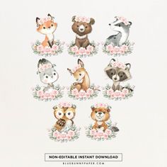 an image of animals with flowers in the background and text that reads non - print instant instant