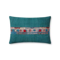 Handcrafted Teal / Multi Pillow Flatshot Image 1 Loloi Pillow, Loloi Pillows, Extra Long Lumbar Pillow, Catalogue Inspiration, Justina Blakeney, Geometric Embroidery, Long Lumbar Pillow, Loloi Rugs, Pillows And Throws