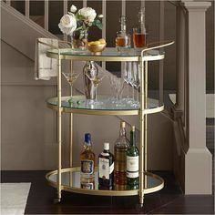 Classic Framed 3-Tier Bar Cart in Gold - HER Home Design Boutique Library Bar Room, 1920s Bar, Gin Rickey, Kitchen Bar Cart, Bar Cart Inspo, College Home, Metal Bar Cart, Elegant Bar, Gold Bar Cart