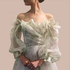 Green Organza Dress For Spring, Spring Green Organza Dress, Spring Off-shoulder Organza Dress, Green Organza Dress For Garden Party, Green Long Sleeve Organza Dress, Green Long-sleeve Organza Dress, Green Organza Dress, Casual Dress Patterns, Women Dresses Casual Summer