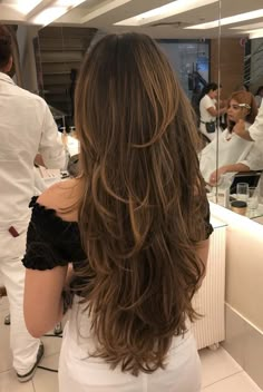 Super Long Hair With Layers Straight, Intricate Tattoos For Women, Really Long Haircut, Layers With Dimension, Really Long Hair With Layers, V Cut Long Layers, Extra Long Hair With Layers, Long Hair With Lots Of Layers, Long Feathered Hairstyles