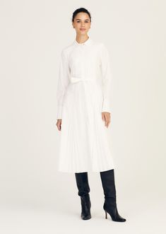 Annette Long Sleeve Pleated Shirt Dress |  Women's Dress by Derek Lam 10 Crosby Classic Belted Shirt Dress For Semi-formal Occasions, Classic Long Sleeve Dress With Tie Waist, Elegant Midi Dress With Tie Waist For Daywear, Classic White Shirt Dress For Work, Elegant Midi Dress With Belted Cuffs For Daywear, Classic Midi Dress With Belted Cuffs For Office, Elegant Fall Shirt Dress With Tie Waist, Elegant Tie Waist Shirt Dress For Fall, Elegant Shirt Dress With Tie Waist For Fall