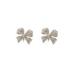 Rhodium & Rhinestone Bow Clip Earring Sterling Silver Crystal Earrings With Rhinestones For Evening, White Diamond Crystal Earrings With Rhinestones, Silver Cluster Earrings With Diamond Accents For Party, Silver Crystal Earrings With Diamond Accents For Evening, Silver Diamond Crystal Earrings For Evening, Diamond White Earrings With Sparkling Stones For Evening, Evening White Earrings With Sparkling Stones, Sparkling White Gold Earrings For Evening, Cubic Zirconia Earrings With Rhinestones For Gifts