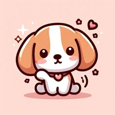 a cartoon dog sitting down with hearts around it's neck and eyes, on a pink background