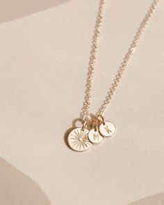 Directions: Add your initials. Wear everyday. Everyday Medallion Jewelry With Charms, Rose Gold Pendant Medallion Necklace As Gift, Rose Gold Medallion Pendant Necklace As Gift, Rose Gold Round Disc Necklace For Everyday, Everyday Rose Gold Round Disc Necklace, Everyday Rose Gold Flower Pendant Necklace, Everyday Spiritual Round Charm Necklaces, Everyday Rose Gold Medallion Jewelry, Dainty Engraved Round Pendant Coin Necklace