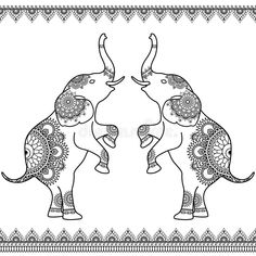 two elephants with ornaments on their backs in black and white stock photo, images and royalty