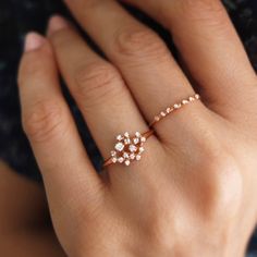 Starry Night Ring - R052 — N+A - Handmade Fine Jewelry in NYC Rose Quartz Ring Engagement, Cluster Jewelry, Morganite Engagement Ring Set, Quartz Engagement Ring, Zierlicher Ring, Morganite Engagement Ring, Rose Engagement Ring, Gold Chain Jewelry, Finger Rings