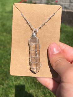 Clear Quartz Crystal Necklace Crystal Necklace Wire Wrapped - Etsy Wire Wrapped Crystal Necklace, Crystal Necklace Wire, Wrapped Crystal Necklace, Clear Quartz Necklace, Wire Wrapped Crystal, Wrapped Crystal, Clear Quartz Point, Crystal Pendants, Quartz Crystal Necklace