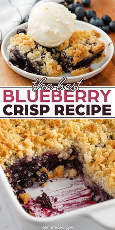 blueberry crisp with ice cream Frozen Blueberry Recipes, Blueberry Crisp Recipe, Blueberry Cobbler Recipes, Blueberry Desserts Recipes, Pear Crisp, Cheesecake Oreo, Blueberry Crisp, Blueberry Crumble, Blueberry Desserts