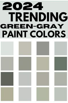 the color chart for 2012 trending green - gray paint colors is shown in black and white