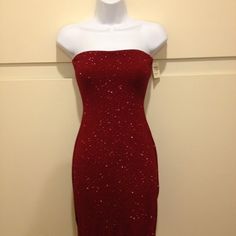 Nwt Xs Red Shimmery Strapless Dress