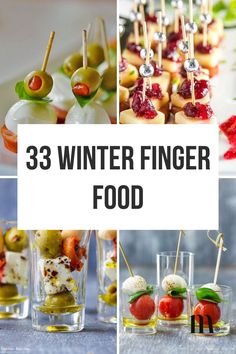 winter finger food collage with text overlay that reads, 33 winter finger food