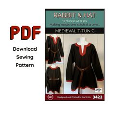 the medieval sewing pattern for rabbit and hat is shown in three different styles, including long sleeves