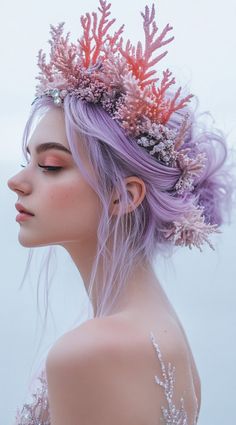 23 Mermaid Hairstyles: Dive into These Magical Looks for Halloween Mermaid Hair Halloween, Mermaid Costume Hair, Mermaid Hair And Makeup Halloween, Mermaid Vibes, Spooky Mermaid, Mermaid Crown Aesthetic, Mermaid Dreams, Mermaid Hair, Portrait Inspiration