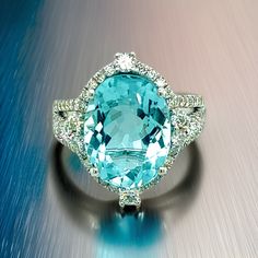 Natural Aquamarine Diamond Ring Size 6.5 14k W Gold 6.58 TCW Certified $5,975 217093 - Certified Fine Jewelry Rihanna Jewelry, Teal Jewelry, Tanzanite Diamond Ring, Alumni Association, White Sapphire Ring, Tanzanite Diamond, Diamonds And Pearls, Tanzanite Ring, Aquamarine Ring