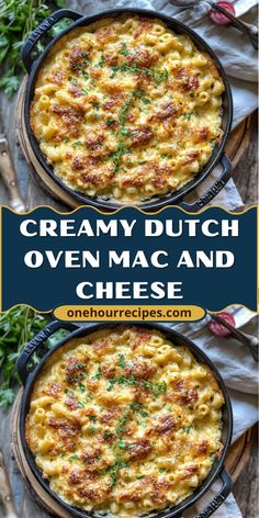 creamy dutch oven macaroni and cheese in a cast iron skillet