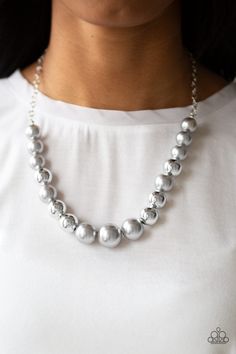 Paparazzi Take Note - Silver - Bella Bling by Natalie Paparazzi Accessories Jewelry, 5 Dollar, Silver Pearl Necklace, Necklace Sets, Paparazzi Accessories, Affordable Jewelry, Paparazzi Jewelry, Selling Jewelry, Silver Pearls