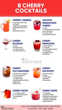 8 Cherry Cocktails Cherry Cocktails, Cherry Cocktail, Sweet Cocktails, Yummy Alcoholic Drinks, Boozy Drinks