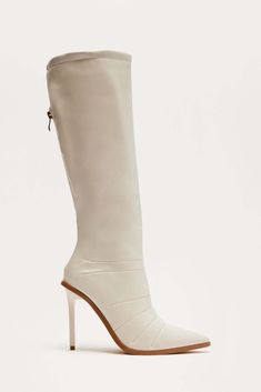 Available In Black And Ivory. Knee High Heeled Boots Pointed Toe 4" Ultra High Heel Imported | Justine Knee High Boots in Ivory size 6.5 by Fashion Nova Wedges Sneakers, Fashion Nova Shoes, Knee High Heels, High Heeled Boots, High Heel Boots Knee, Thigh High Boots, High Heel Boots, Heeled Sandals, Fast Fashion