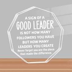 a sign that says asign of a good leader is not how many followers you have but how many leaders you create