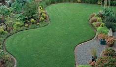 an aerial view of a lush green garden