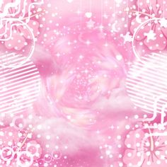 an abstract pink background with stars and swirls in the center, surrounded by clouds