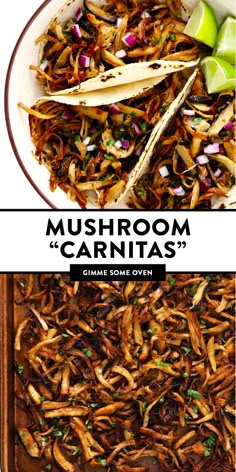 two pictures with different types of food in them and the words mushroom carnitass