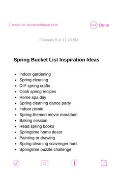 the spring bucket list is shown in pink and white, with instructions for how to use it