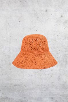 GOLDxTEAL floral straw orange bucket hat. Casual Crochet Trim Hat For Summer, Casual Summer Crochet Hat With Crochet Trim, Casual Crochet Hat With Crochet Trim For Summer, Bohemian Hat With Crochet Trim, Casual Woven Crochet Hat, One Size, Casual Brimmed Crochet Hat For Warm Weather, Casual Crochet Hat With Crochet Trim For Vacation, Summer Hats With Crochet Trim, Casual Brimmed Crochet Hat For Vacation