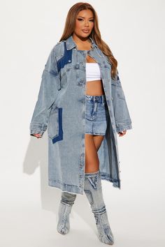 All Mixed Up Denim Trench - Light Wash | Fashion Nova, Jackets & Coats | Fashion Nova Oversized Denim Outerwear With Buttoned Pockets, Light Wash Denim Button-up Outerwear, Light Wash Denim Utility Outerwear, Oversized Light Wash Utility Outerwear, Trendy Light Wash Outerwear With Buttoned Pockets, Oversized Denim Outerwear With Button Closure, Light Wash Collared Denim Outerwear, Light Wash Denim Collared Outerwear, Denim Collared Outerwear With Buttoned Pockets