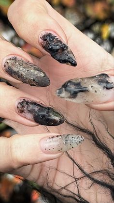 Nature Inspired Nails, Trashy Nails, Bone Nails, Dirty Nails, Y2k Trashy, Hello Nails