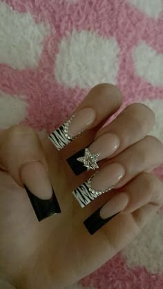 Black And White Nail, Zebra Print Nails, Zebra Nails, Punk Nails, Nails Coffin Short, Girly Acrylic, Cute Simple Nails, Grunge Nails, Girly Acrylic Nails