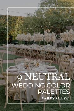 an outdoor wedding reception with tables and chairs