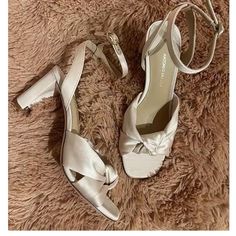 Antonio Melani Tess Satin Knotted Dress Sandals In Champagne. Size 8.5. These Shoes Are Cute And Comfortable. However, I Did Not End Up Wearing The Dress I Bought These For So I Have Never Worn Them!