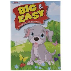 the children's book cover for big and easy, featuring a puppy sitting on grass