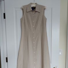 Beautiful Linen Button Down Sleeveless Collared Maxi Dress In Creamy Beige. 48" Total Length. Pair With Espadrilles, Sandals, Wedges Or White Sneakers. Great For Summer Parties Or Vacations. Wear With A Soft Comfy Sweater And Booties In Cooler Temps. Perfect Neutral Color To Go With Anything. Size 4 New With Tags Fitted Sleeveless Mini Dress With Button Closure, Elegant Sleeveless Dress With Button Closure For Daywear, Casual Fitted Sleeveless Dress With Button Closure, Fitted Button-up Sleeveless Casual Dress, Casual Fitted Sleeveless Button-up Dress, Classic Sleeveless Dress With Button Closure, Fitted Casual Sleeveless Button-up Dress, Casual Fitted Button-up Sleeveless Dress, Fitted Sleeveless Dress With Buttons For Casual Wear