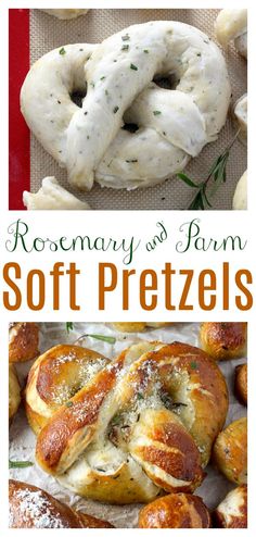 rosemary and farm soft pretzels with text overlay