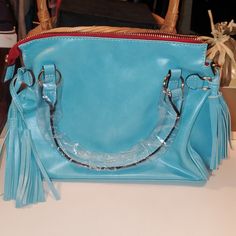 Beautiful Brand New Blue Bag Ready To Ship Casual Blue Double Handle Satchel, Blue Tote Satchel For Spring, Blue Trendy Satchel For Spring, Trendy Blue Satchel For Spring, Blue Satchel For Daily Use In Spring, Blue Satchel For Everyday Spring Use, Trendy Turquoise Shoulder Bag, Casual Blue Satchel With Zipper Closure, Trendy Blue Travel Satchel