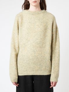 Acne Studios crew neck sweater is crafted from a rich wool mohair blend with a soft and fluffy hand feel. Crew neck Long sleeves Ribbed neck, cuffs and hem Relaxed fit Hip length Materials Fabric Content: 34% mohair, 34% wool, 27% nylon, 5% elastane Made with recycled nylon, certified wool according to the Responsible Wool Standard and certified mohair according to the Responsible Mohair Standard. Size Guide Emma wears size XS.Model is 5'9"; bust 32"; waist 24"; hips 36" XXS XS S M Chest 55 57 59 62 Shoulder 58 60 62 65 Sleeve length 79 81 83 84 Length 58 60 62 65 Fits true to size. We recommend taking your normal size. For additional size information, please visit our size guide or contact Customer Service at mailorder@gravitypope.com Button Outfit, Blouse Sale, Materials Fabric, Mohair Sweater, Vegan Shoes, Blazer Buttons, Hip Length, T Shirt Top, Crew Neck Sweater