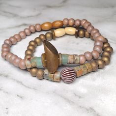 Handmade By Me. Stretchy, Stackable, Jasper & Wood Beaded Bracelets (2) Bohemian, Street & Retro Style; Fun Spiral Design Wood Bead Bracelet, Wood Bracelet, Spiral Design, Blue Cream, Wood Beads, Womens Jewelry Bracelets, Retro Style, Retro Fashion, Beaded Bracelets