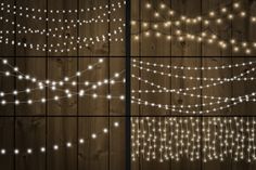 three different types of string lights on wooden boards