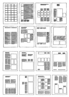 the different layouts and shapes of web pages are shown in black ink on white paper