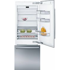 an open refrigerator with its door wide open and food items in the bottom drawer,