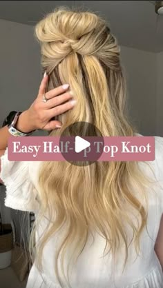 Courtney Bonzi on Instagram: "Save it for later! 🫶🏻 A cute half-up top knot hairstyle that anyone can do!🤗 Try this quick and easy look for any upcoming event or occasion, and tag me if you do! 🥰
.
.
.
#hair #hairtutorial #hairaccessories #hairstylist #hairstyle #reels #reelsinstagram #newreels #newreel #viralvideos #viralreels #viral #topknot #halfupdo #easyhairstyles #easyhairstyle #easyhairtutorial" Messy Bun Medium Hair, Top Knot Hairstyle, Knot Hairstyle, Hair Twisters, Up Hairdos, Short Homecoming Hair, Top Knot Hairstyles, Beach Wedding Hair, Hair And Makeup Tips