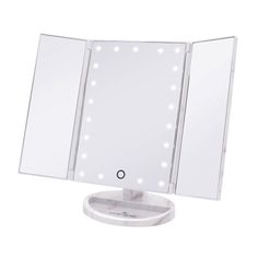 Touch Trifold Dimmable LED Makeup Mirror • Impressions Vanity Co. Makeup Vanity Blub Lights, Trifold Vanity Mirror With Lights, Desk Mirror Led, Mini Led Mirror, Vanity Mirror Amazon, Wavy Mirror Led Mini, Mini Makeup Mirror, Small Mirror With Lights, Cute Makeup Mirror