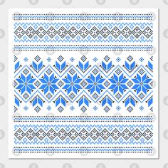 a blue and white knitted pattern