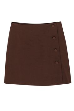 Current Boutique-Tara Jarmon - Brown Wool Blend Mini Wrap Skirt Sz S Wrap Skirt With Buttons, Brown Mini Skirt With Button Closure, Fall Skort With Button Closure For Workwear, Brown Mini Skirt With Button Closure For Work, Elegant Brown Mini Length Skort, Elegant Brown Mini Skort, Chic Brown Skirt With Button Closure, Chic Fall Skirt With Button Closure, Chic Winter Mini Skirt With Buttons