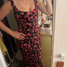 Vintage Betsey Johnson Milkmaid Roses Midi Maxi Dress Xxs Xs S 00 0 2 Bias Cut Top Is Small 15” Pit To Pit Or Smaller Waist Has Some Give, I Wouldn’t Go Larger Than 27” Ties In Back For A Perfect Fit 52” Long (Laying Flat) Satin Rayon In Gorgeous Condition! I’m On The Fence About Selling This One. It’s In Incredible Dress!! It Is Marked A Size S But Runs Small. I Can Squeeze Into It But If Someone Purchases Or Makes An Offer, I Would Consider Selling. It’s Just A Little Bit Too Tiny For Me. Sleeveless Rose Print Maxi Dress For Garden Party, Fitted Red Maxi Dress For Garden Party, Sleeveless Fitted Midi Dress With Rose Print, Fitted Sleeveless Midi Dress With Rose Print, Fitted Sleeveless Rose Print Midi Dress, Sleeveless Rose Print Maxi Dress For Party, Flirty Fitted Dress With Rose Print, Fitted Flirty Rose Print Dress, Fitted Flirty Dress With Rose Print