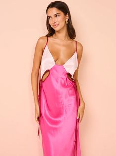 Bring a touch of femininity to your cocktail looks with the Auteur Lily Dress in Multicolour Pink. Crafted from a lightweight fabrication, this slip dress features a flattering V neckline, small cut outs on the waist while the drawstrings on the side allow for a customizable fit. Admired for its two toned colourway, make a statement with this dress that exudes elegance and exclusivity. Wedding Gown Simple Elegant, Wedding Gown Simple, Lily Dress, Swimwear Dress, Camilla And Marc, Maxi Gowns, Australian Fashion, New Arrival Dress, Dress Codes