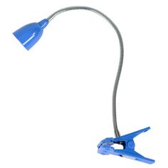 a blue desk lamp on a white background with clippings to the light bulb